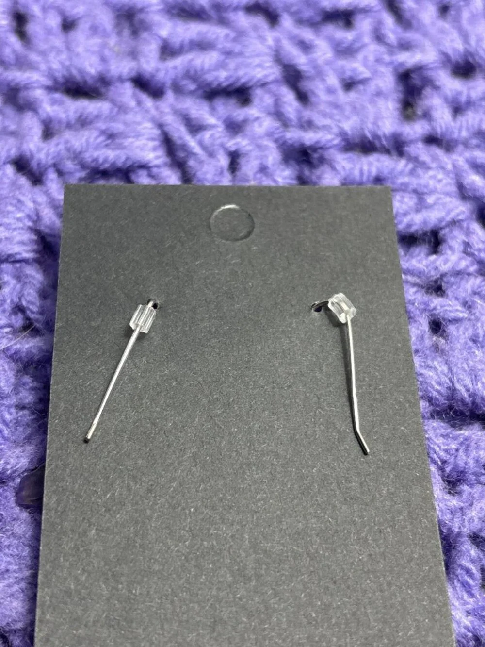 Amethyst Stone Chip Beaded Silvertone Chain Dangle Earrings 1.25 inches
